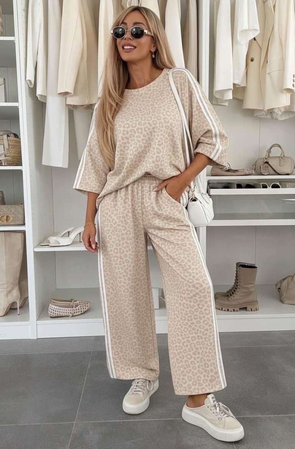 AVA | Leopard Print Two Piece Lounge Co - ord Set | One Size UK 8 - 14 - BAMBI