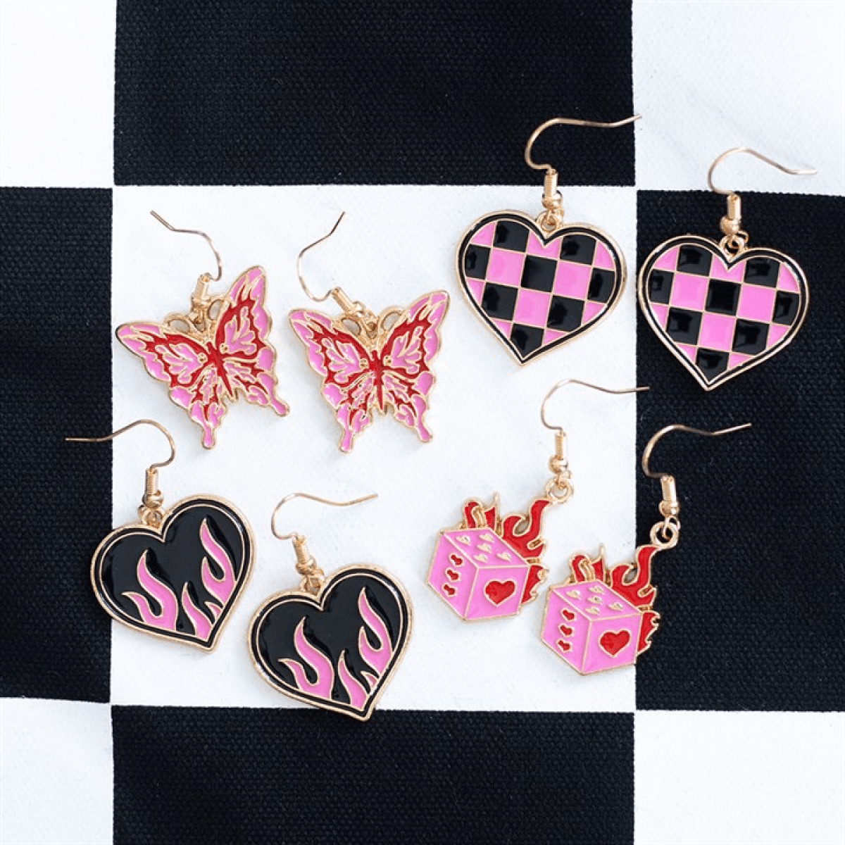 Checker Heart Drop Earrings - BAMBI