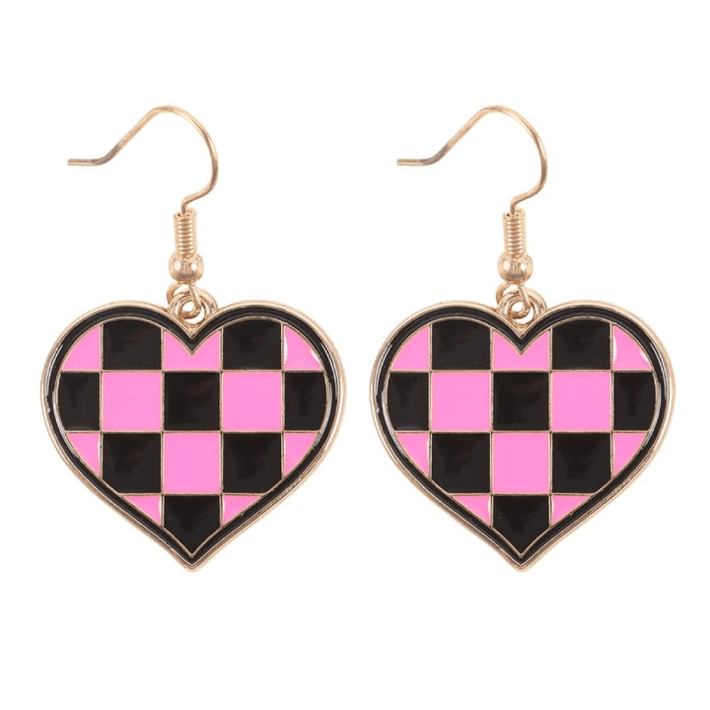 Checker Heart Drop Earrings - BAMBI