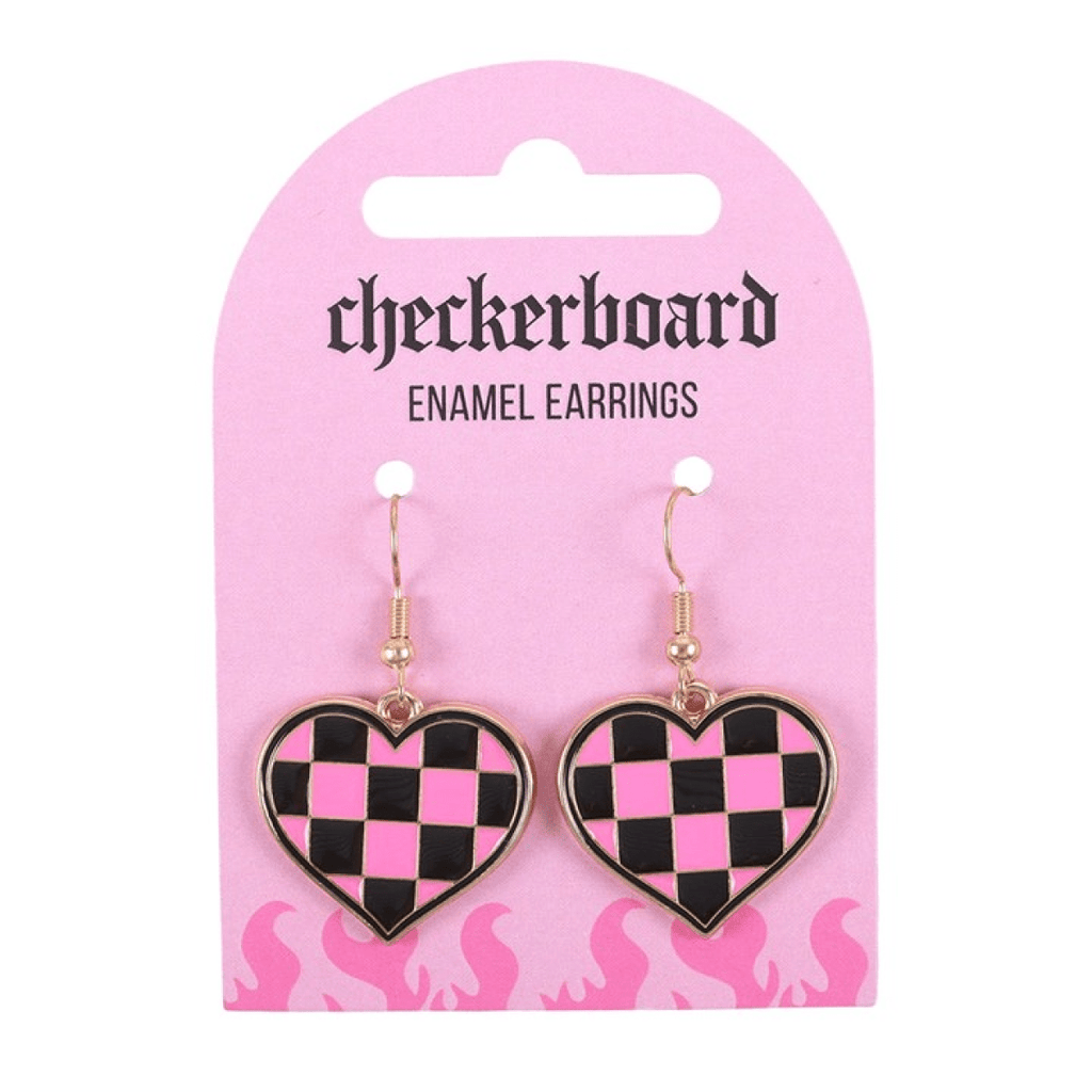 Checker Heart Drop Earrings - BAMBI