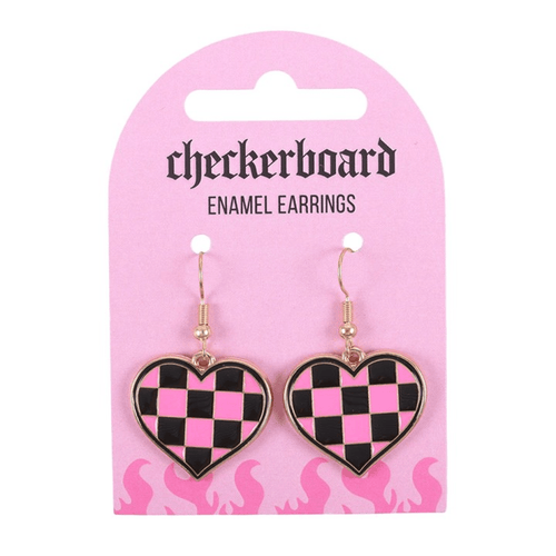 Checker Heart Drop Earrings - BAMBI