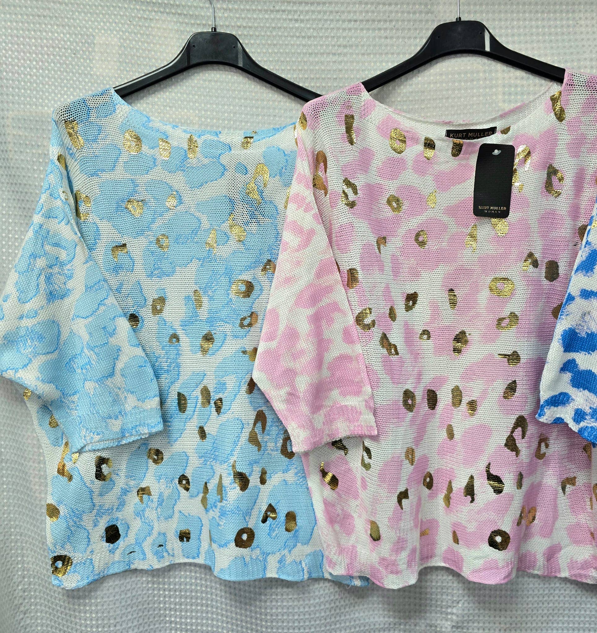 CORAL | Leopard Gold Foil Mesh Crew Neck Fine Knit | UK 10 - 16 - BAMBI