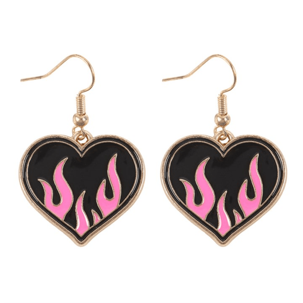 Flame Heart Drop Earrings - BAMBI