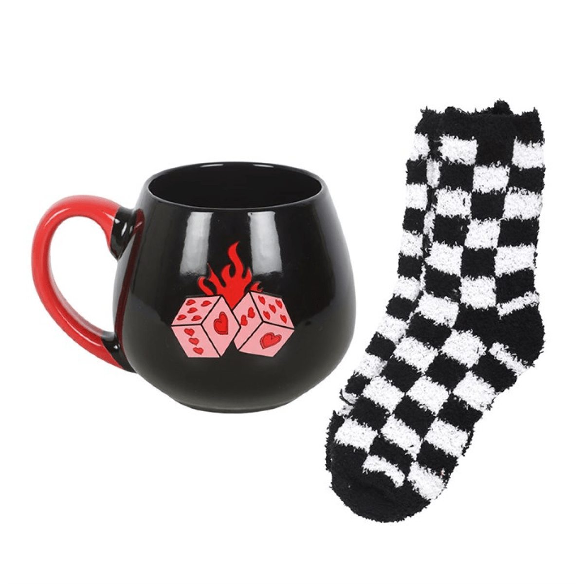 Flaming Dice Mug & Socks Gift Set – Cosy Rebel Bundle - BAMBI