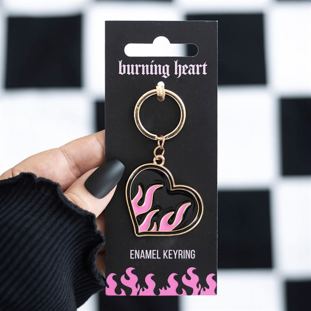 Flaming Heart Keyring – Bold Rebel Charm - BAMBI