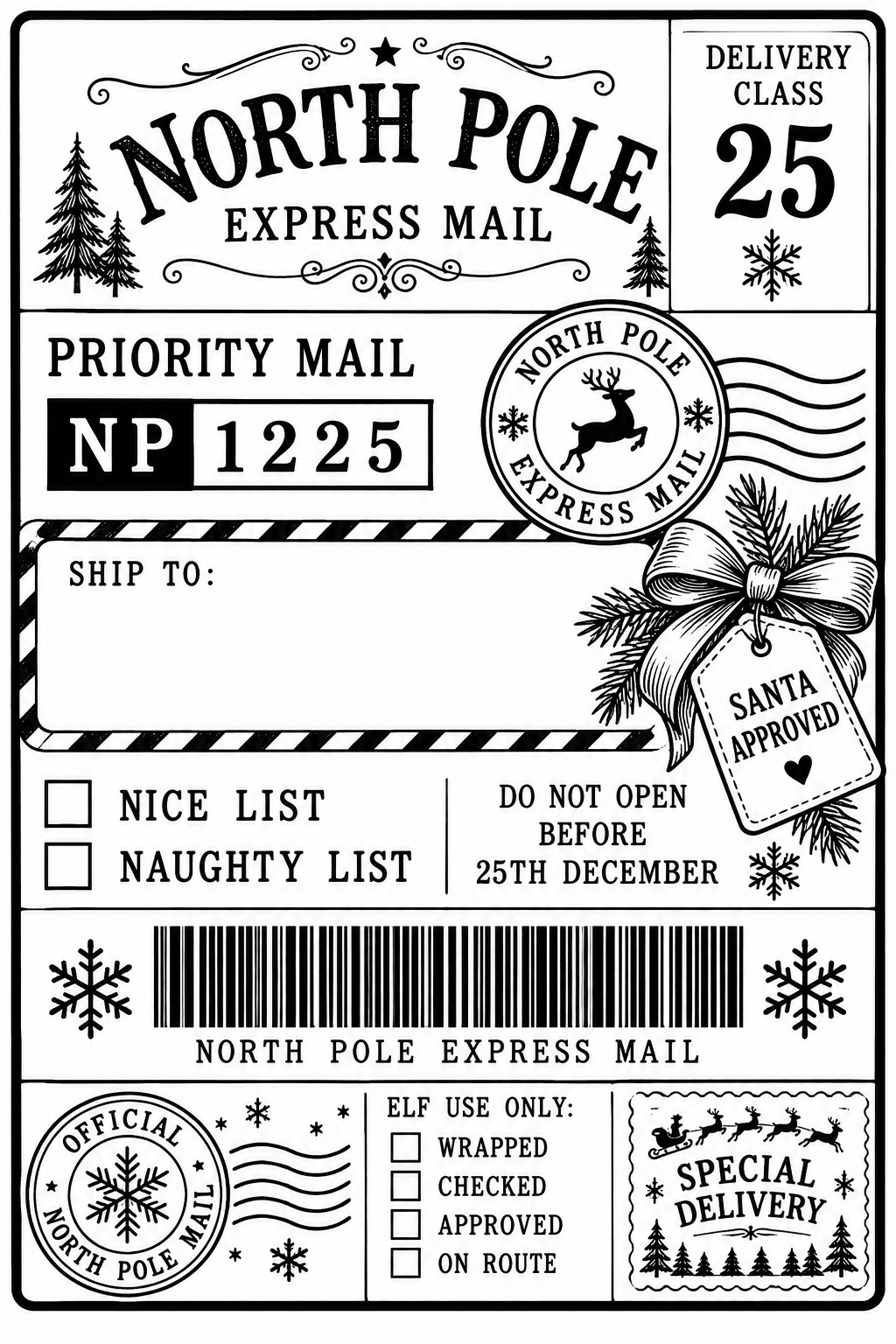 Personalised Christmas Parcel Labels – North Pole Express Mail, 6 × 4 Inch - BAMBI