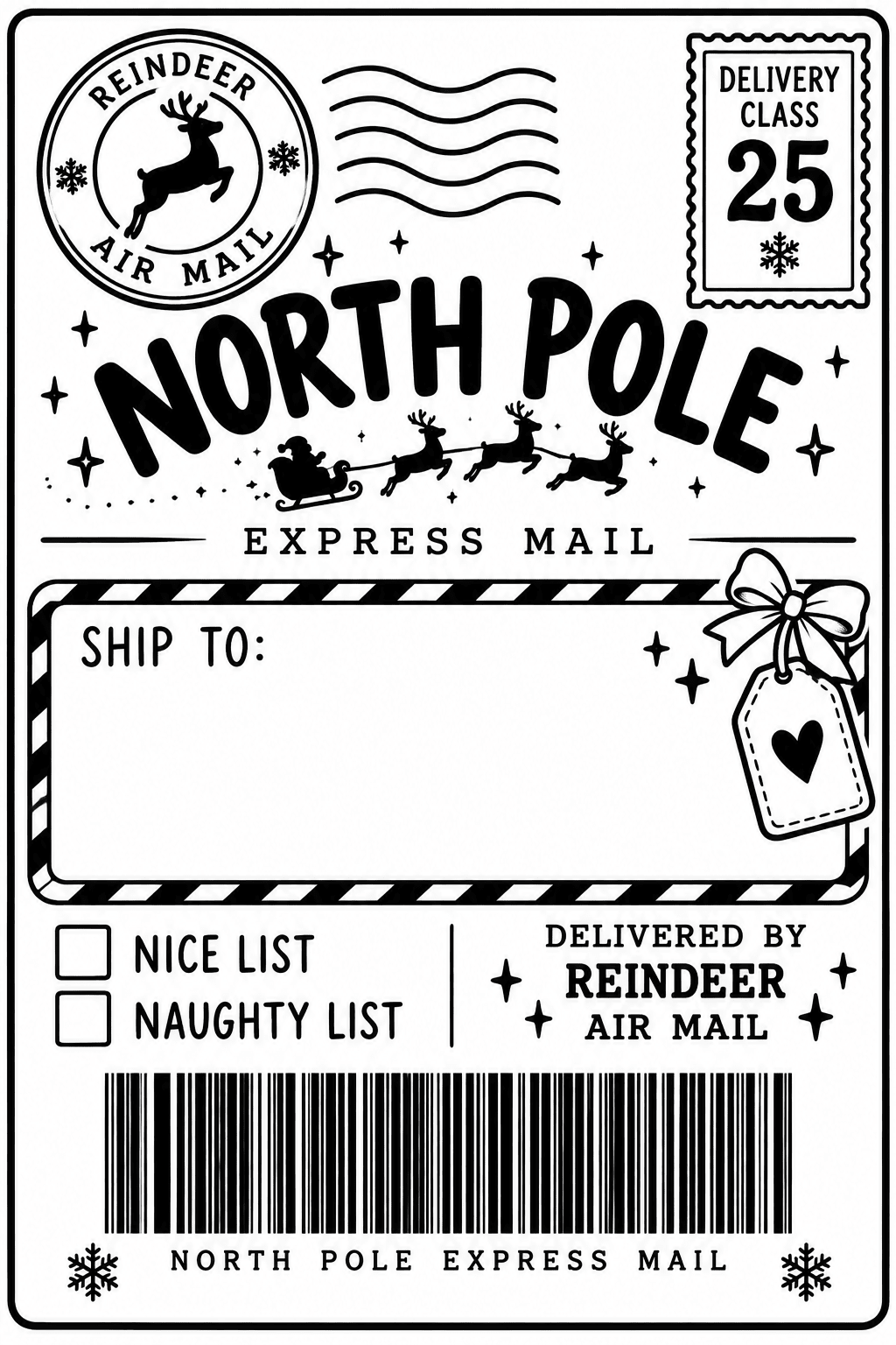 Personalised Christmas Parcel Labels – North Pole Express Mail, 6 × 4 Inch - BAMBI