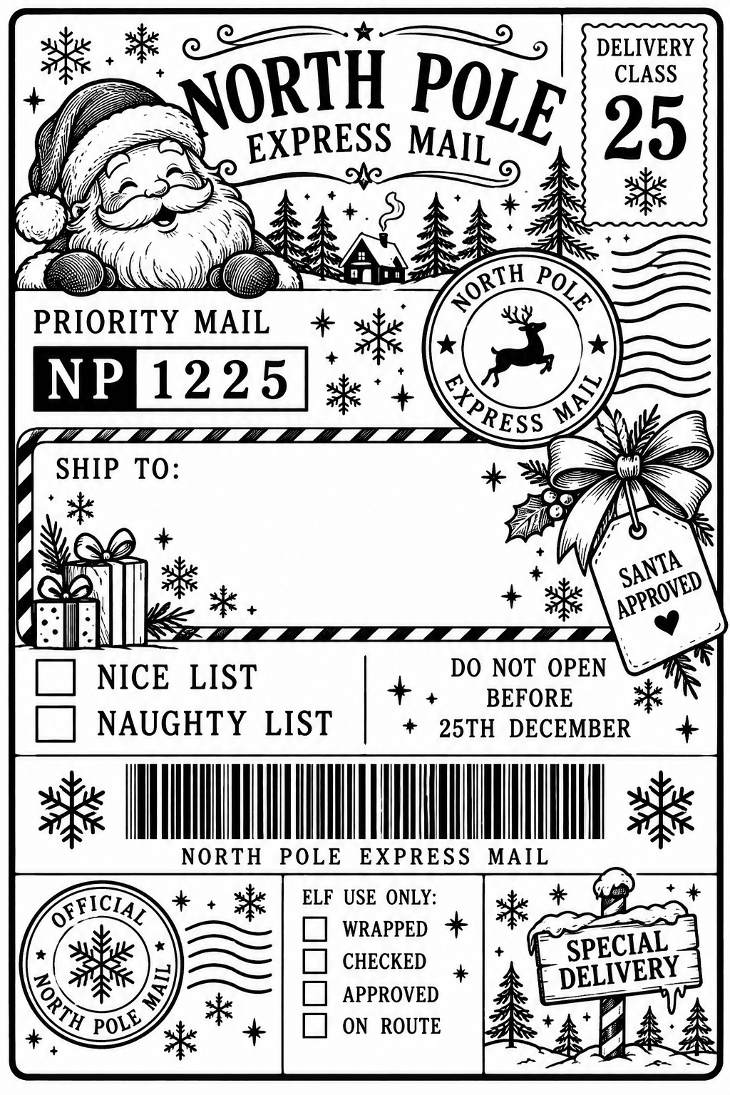 Personalised Christmas Parcel Labels – North Pole Express Mail, 6 × 4 Inch - BAMBI