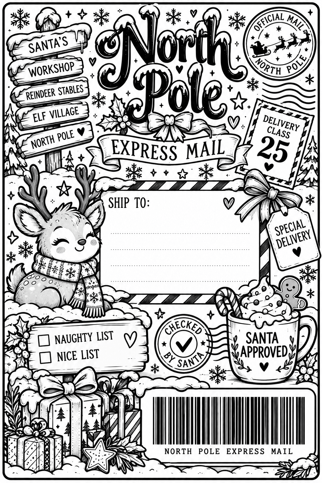 Personalised Christmas Parcel Labels – North Pole Express Mail, 6 × 4 Inch - BAMBI