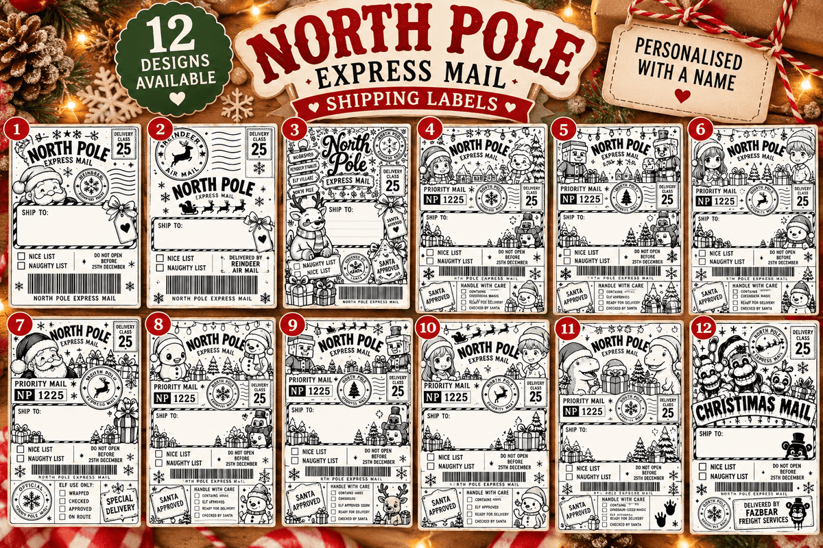 Personalised Christmas Parcel Labels – North Pole Express Mail, 6 × 4 Inch - BAMBI