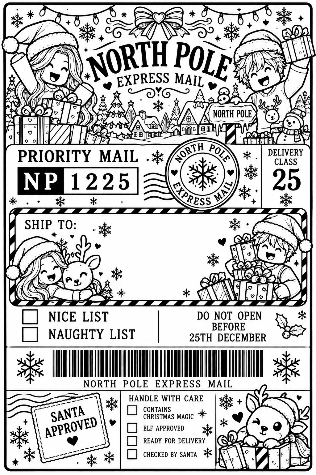 Personalised Christmas Parcel Labels – North Pole Express Mail, 6 × 4 Inch - BAMBI