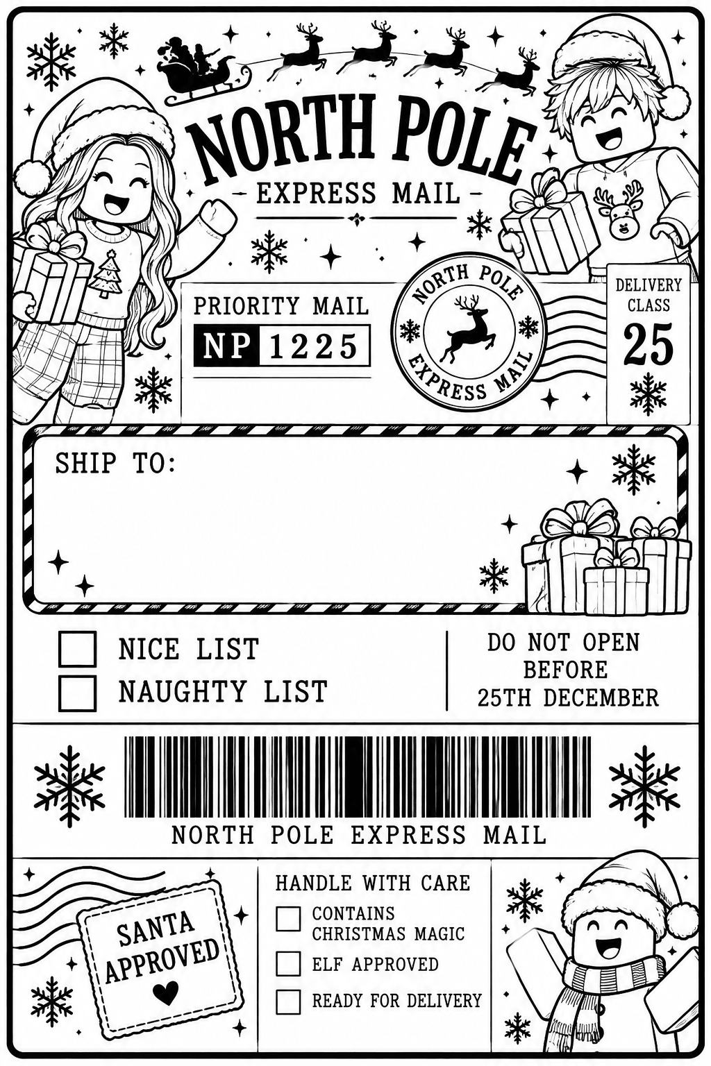 Personalised Christmas Parcel Labels – North Pole Express Mail, 6 × 4 Inch - BAMBI