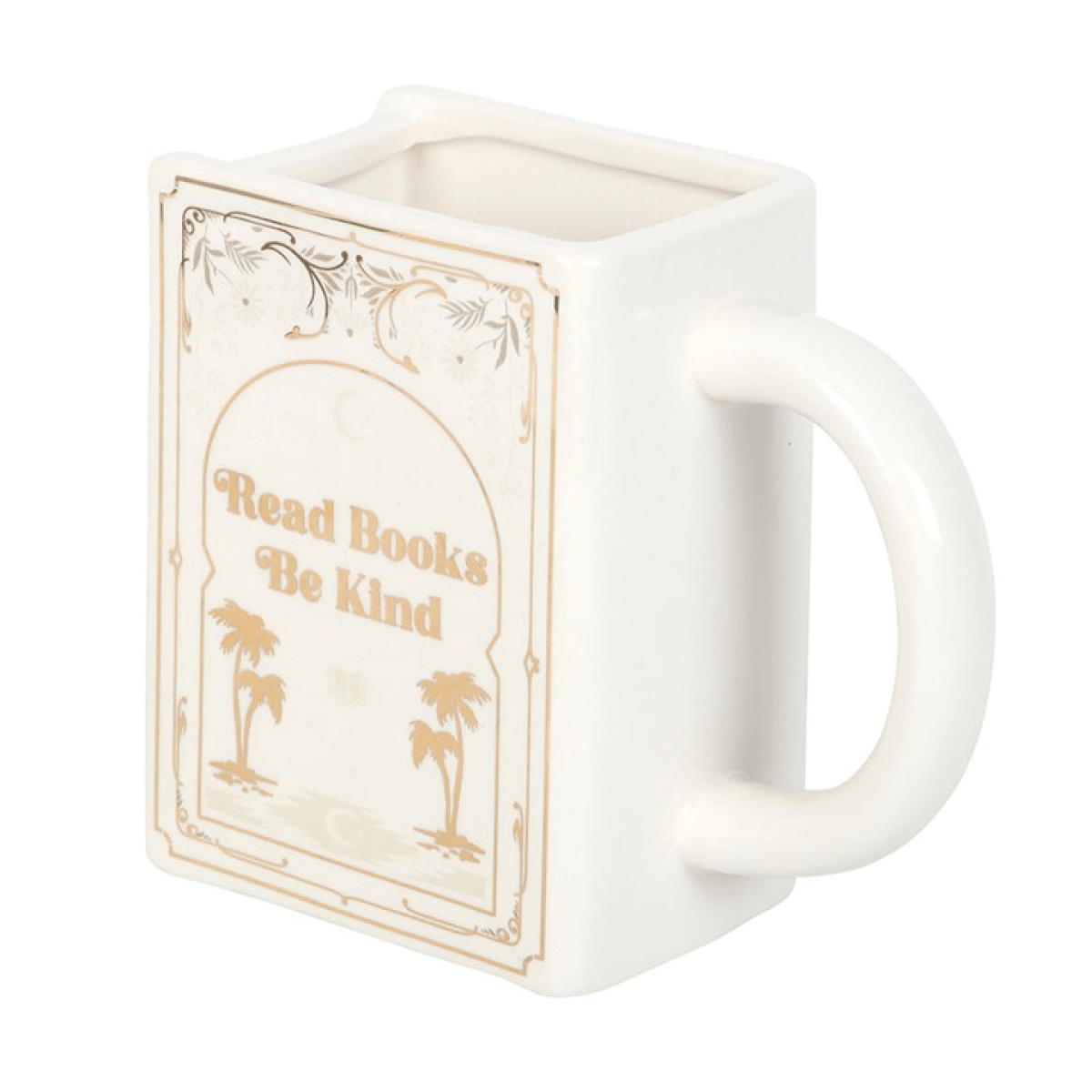 "Read Books Be Kind" - White Book Shaped Mug 450ml - BAMBI