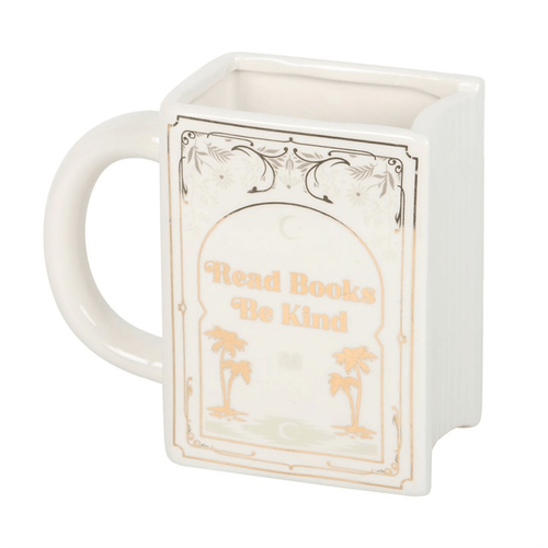 "Read Books Be Kind" - White Book Shaped Mug 450ml - BAMBI