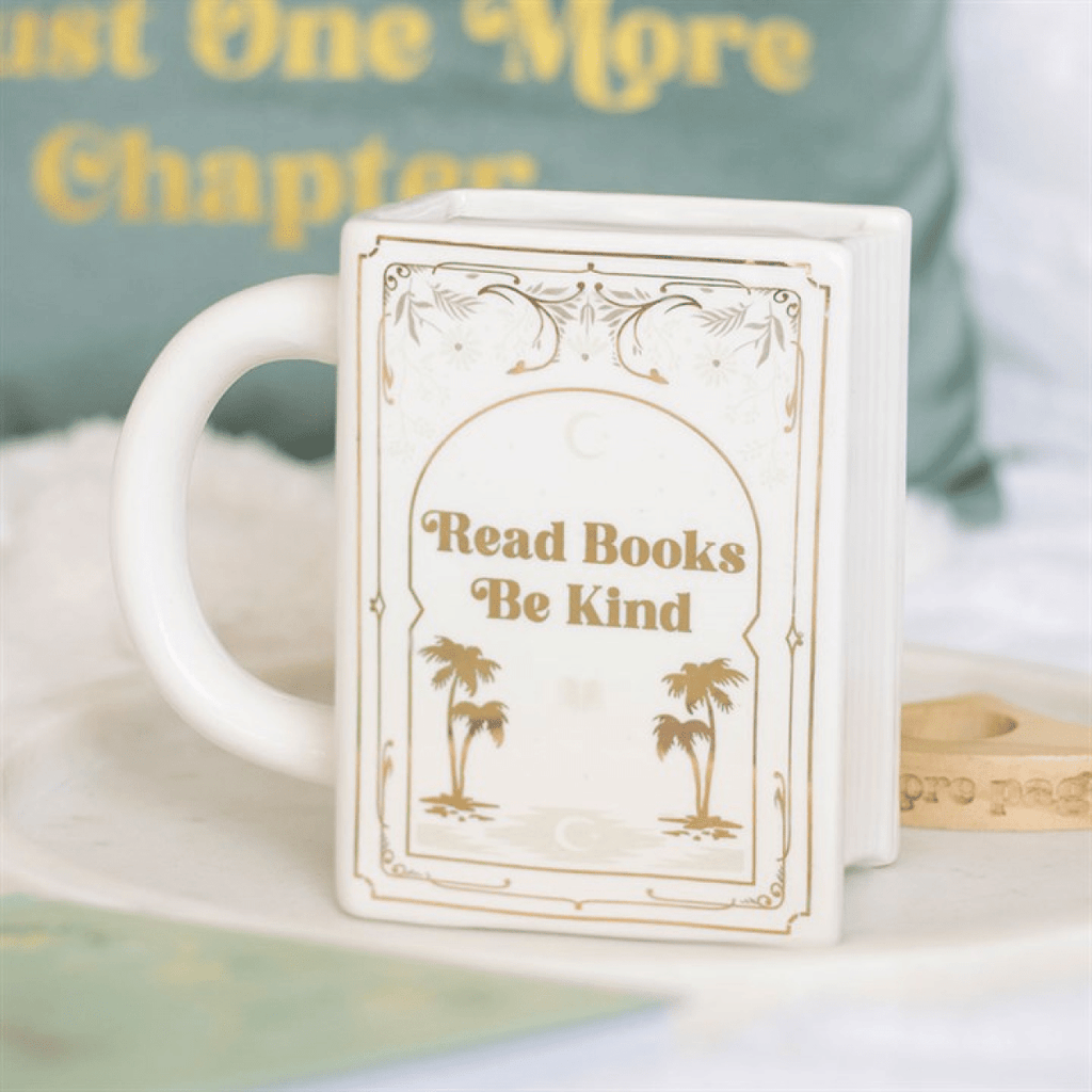 "Read Books Be Kind" - White Book Shaped Mug 450ml - BAMBI