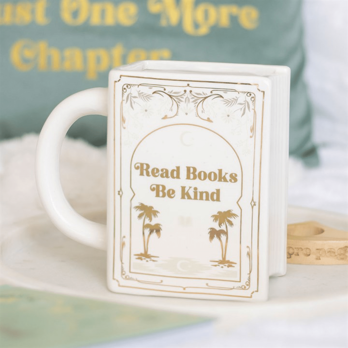 "Read Books Be Kind" - White Book Shaped Mug 450ml - BAMBI