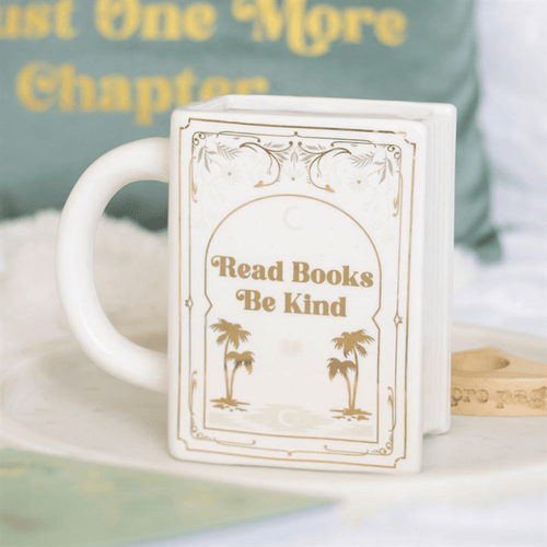 "Read Books Be Kind" - White Book Shaped Mug 450ml - BAMBI