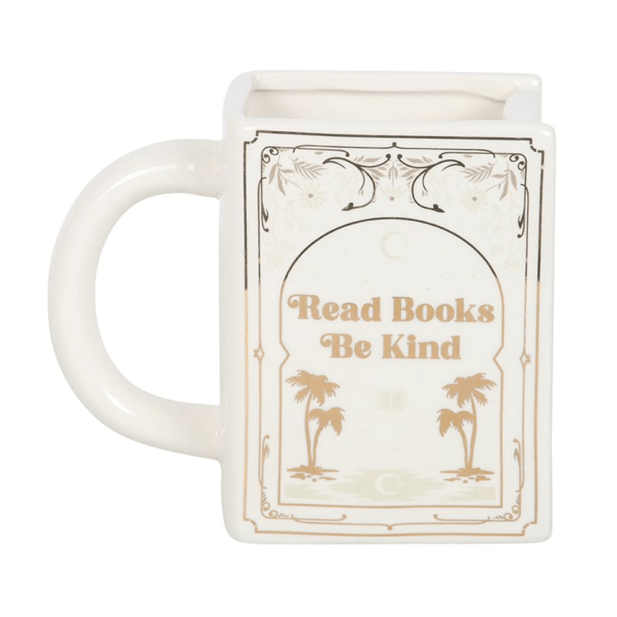"Read Books Be Kind" - White Book Shaped Mug 450ml - BAMBI